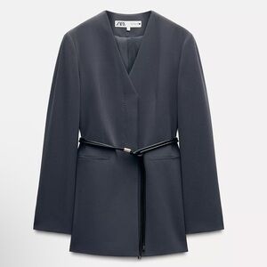 Zara Women's Dark Gray Belted Blazer Jacket
